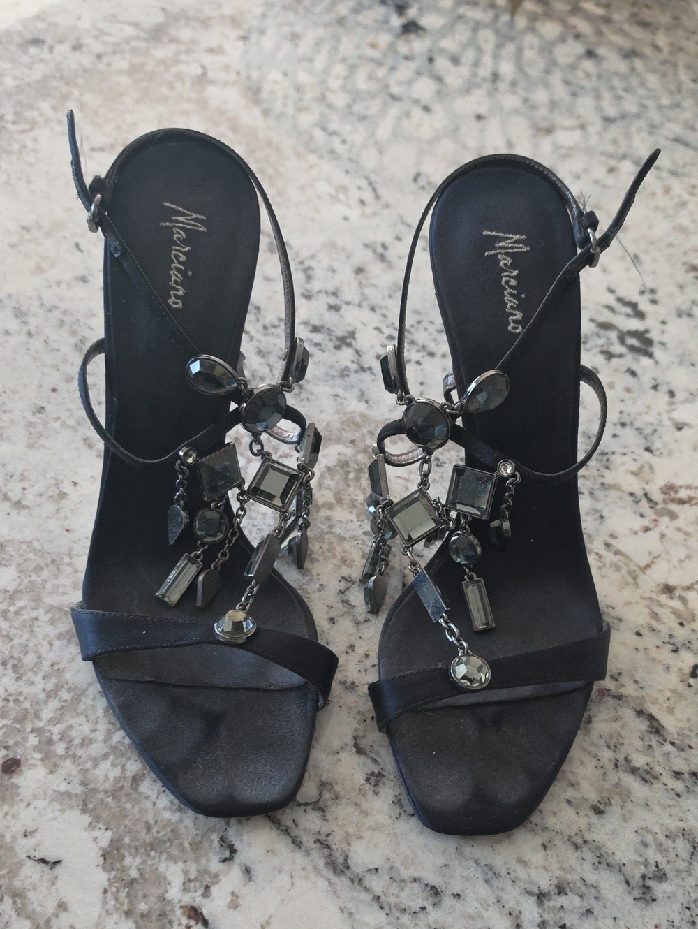 Marciano Black Jeweled Strappy High Heels
